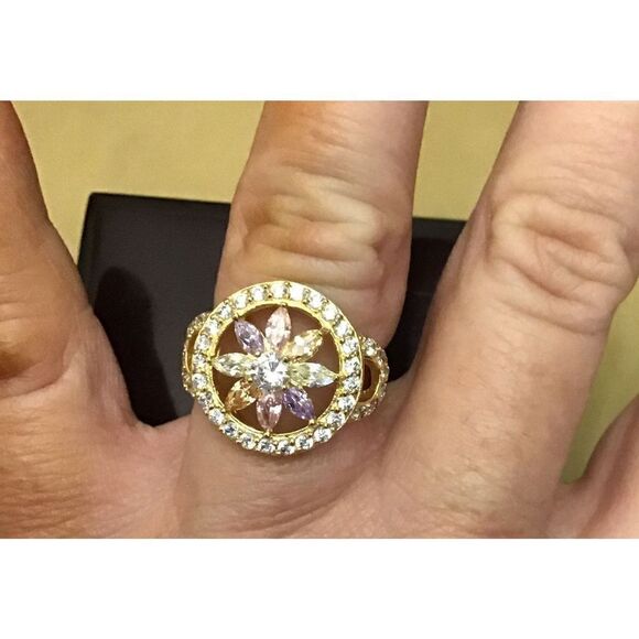 Sparkling New 4Ct. Multicolor Topaz Gemstone Sunburst Ring Sz 8 - Picture 3 of 3